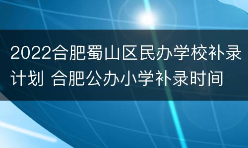 2022合肥蜀山区民办学校补录计划 合肥公办小学补录时间