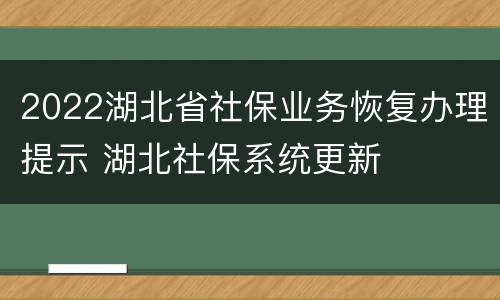 2022湖北省社保业务恢复办理提示 湖北社保系统更新