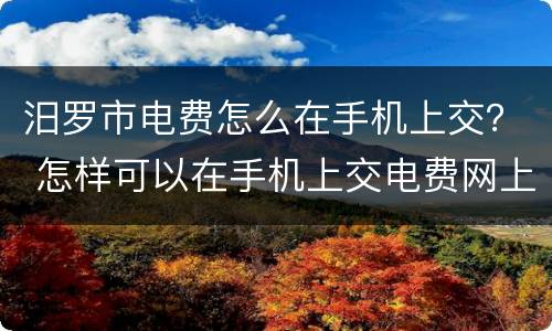 汨罗市电费怎么在手机上交？ 怎样可以在手机上交电费网上营业厅