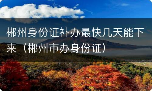郴州身份证补办最快几天能下来（郴州市办身份证）