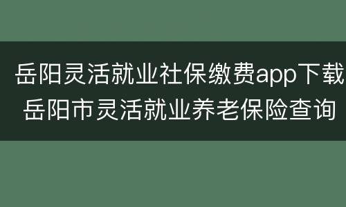 岳阳灵活就业社保缴费app下载 岳阳市灵活就业养老保险查询