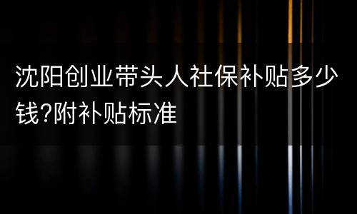 沈阳创业带头人社保补贴多少钱?附补贴标准