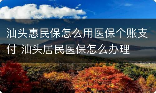 汕头惠民保怎么用医保个账支付 汕头居民医保怎么办理