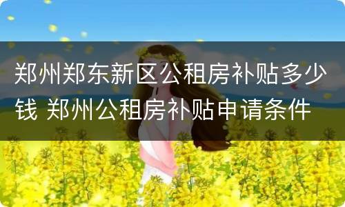 郑州郑东新区公租房补贴多少钱 郑州公租房补贴申请条件