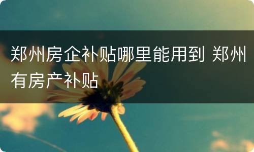 郑州房企补贴哪里能用到 郑州有房产补贴