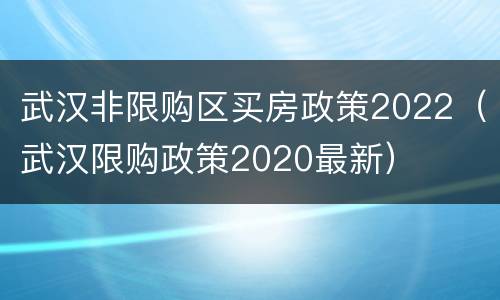 武汉非限购区买房政策2022（武汉限购政策2020最新）