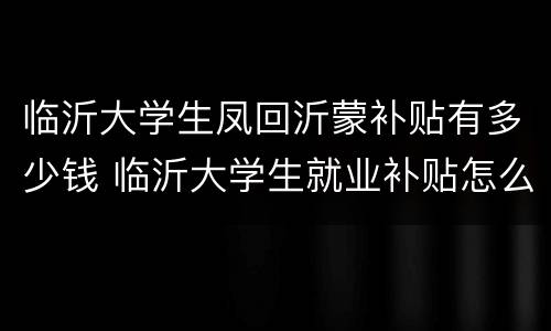 临沂大学生凤回沂蒙补贴有多少钱 临沂大学生就业补贴怎么申请