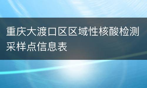 重庆大渡口区区域性核酸检测采样点信息表
