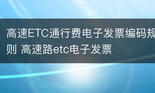 高速ETC通行费电子发票编码规则 高速路etc电子发票