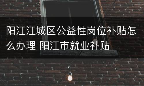 阳江江城区公益性岗位补贴怎么办理 阳江市就业补贴
