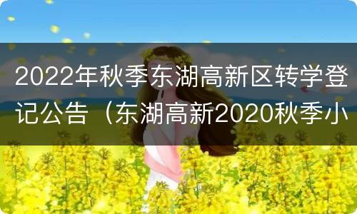 2022年秋季东湖高新区转学登记公告（东湖高新2020秋季小学转学）