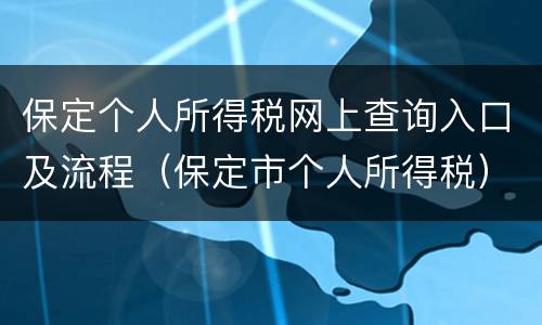 保定个人所得税网上查询入口及流程（保定市个人所得税）