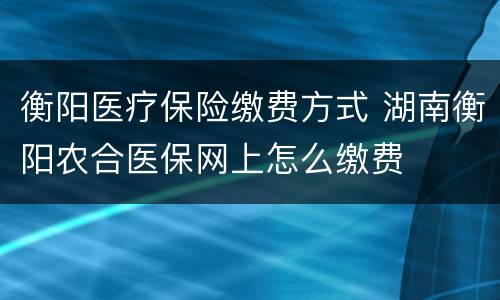 衡阳医疗保险缴费方式 湖南衡阳农合医保网上怎么缴费