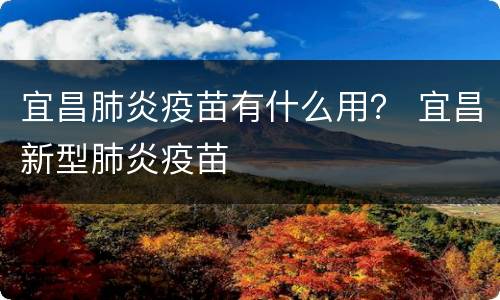 宜昌肺炎疫苗有什么用？ 宜昌新型肺炎疫苗