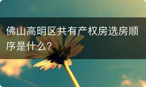 佛山高明区共有产权房选房顺序是什么？