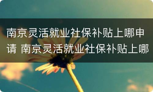 南京灵活就业社保补贴上哪申请 南京灵活就业社保补贴上哪申请的