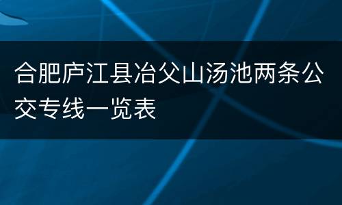 合肥庐江县冶父山汤池两条公交专线一览表