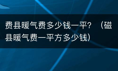 费县暖气费多少钱一平？（磁县暖气费一平方多少钱）