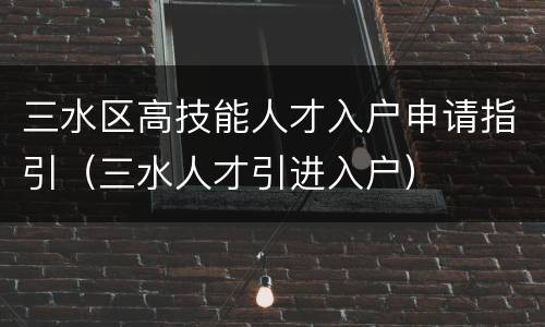 三水区高技能人才入户申请指引（三水人才引进入户）