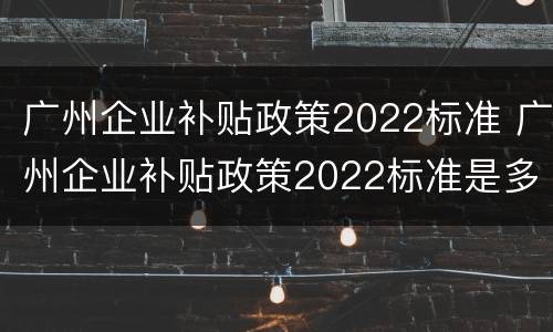 广州企业补贴政策2022标准 广州企业补贴政策2022标准是多少