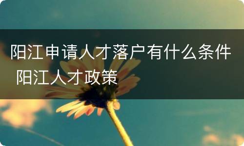 阳江申请人才落户有什么条件 阳江人才政策