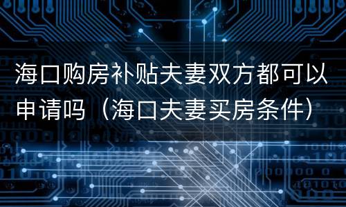 海口购房补贴夫妻双方都可以申请吗（海口夫妻买房条件）