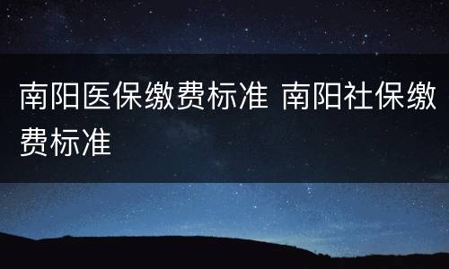 南阳医保缴费标准 南阳社保缴费标准