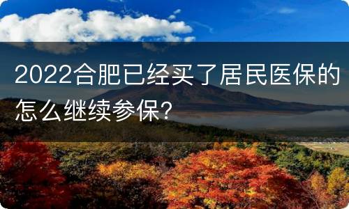 2022合肥已经买了居民医保的怎么继续参保？