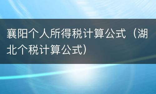 襄阳个人所得税计算公式（湖北个税计算公式）