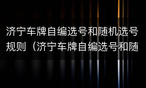 济宁车牌自编选号和随机选号规则（济宁车牌自编选号和随机选号规则是什么）