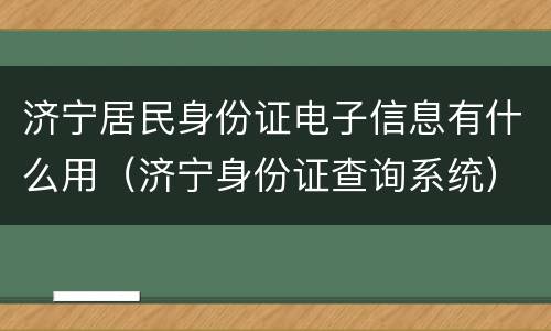 济宁居民身份证电子信息有什么用（济宁身份证查询系统）