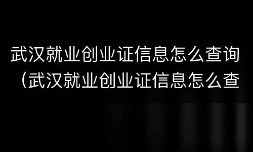 武汉就业创业证信息怎么查询（武汉就业创业证信息怎么查询的）