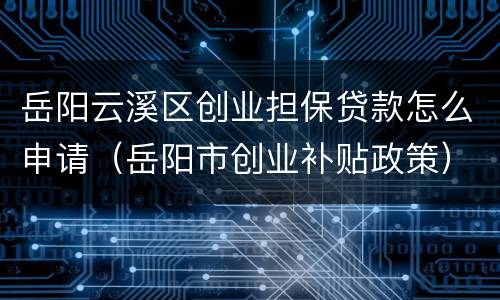 岳阳云溪区创业担保贷款怎么申请（岳阳市创业补贴政策）