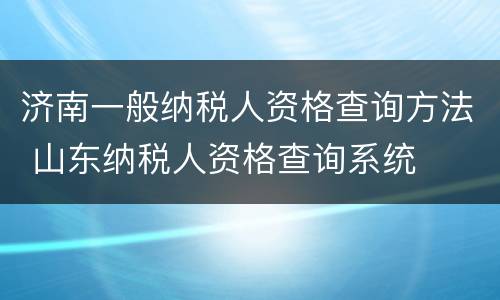 济南一般纳税人资格查询方法 山东纳税人资格查询系统