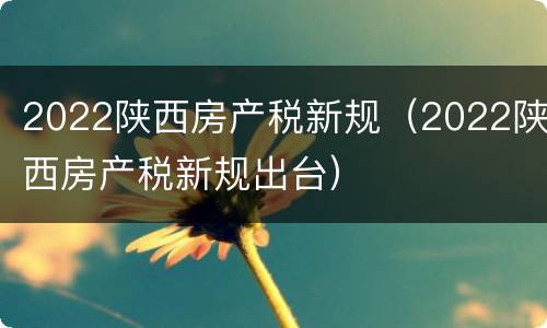 2022陕西房产税新规（2022陕西房产税新规出台）