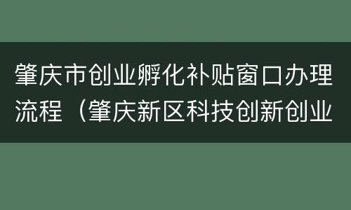 肇庆市创业孵化补贴窗口办理流程（肇庆新区科技创新创业服务中心）