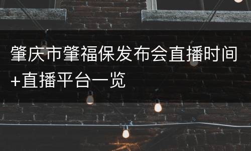 肇庆市肇福保发布会直播时间+直播平台一览