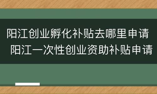 阳江创业孵化补贴去哪里申请 阳江一次性创业资助补贴申请