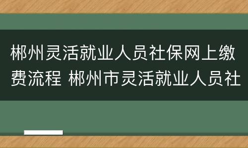 郴州灵活就业人员社保网上缴费流程 郴州市灵活就业人员社保缴费
