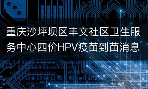 重庆沙坪坝区丰文社区卫生服务中心四价HPV疫苗到苗消息