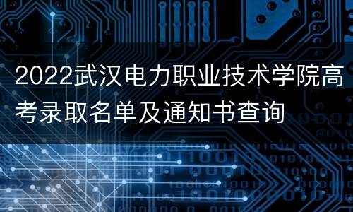 2022武汉电力职业技术学院高考录取名单及通知书查询
