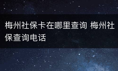 梅州社保卡在哪里查询 梅州社保查询电话