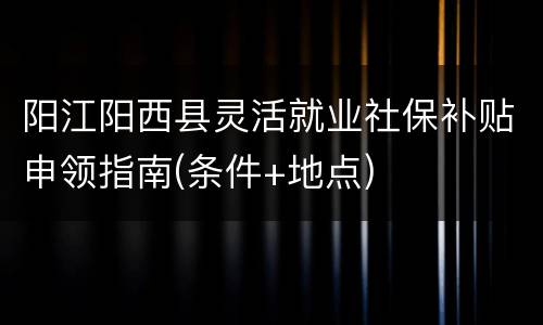 阳江阳西县灵活就业社保补贴申领指南(条件+地点)
