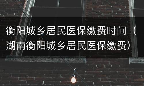 衡阳城乡居民医保缴费时间（湖南衡阳城乡居民医保缴费）
