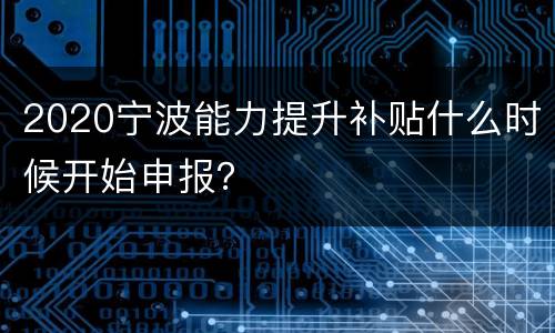 2020宁波能力提升补贴什么时候开始申报？