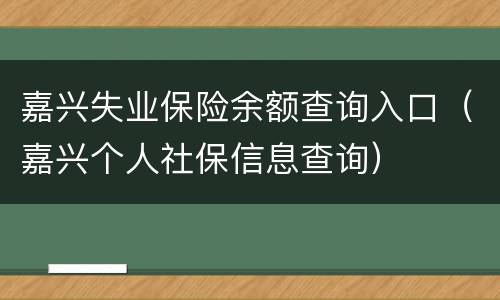 嘉兴失业保险余额查询入口（嘉兴个人社保信息查询）