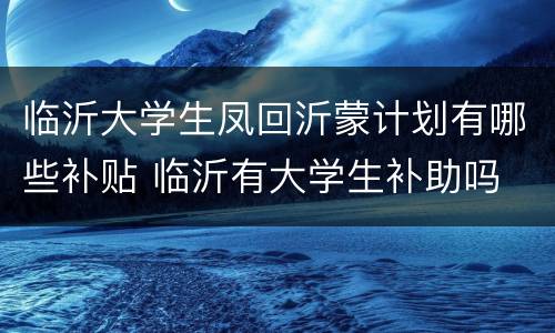 临沂大学生凤回沂蒙计划有哪些补贴 临沂有大学生补助吗
