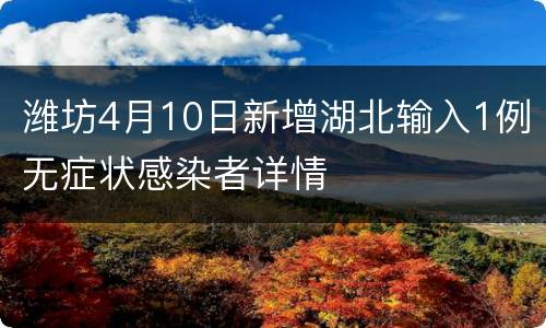 潍坊4月10日新增湖北输入1例无症状感染者详情