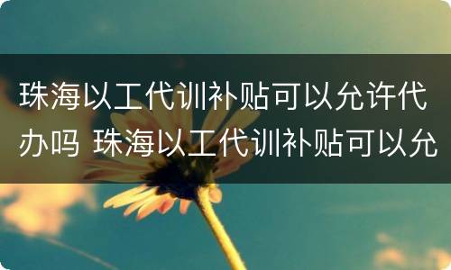 珠海以工代训补贴可以允许代办吗 珠海以工代训补贴可以允许代办吗知乎