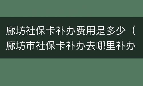 廊坊社保卡补办费用是多少（廊坊市社保卡补办去哪里补办）